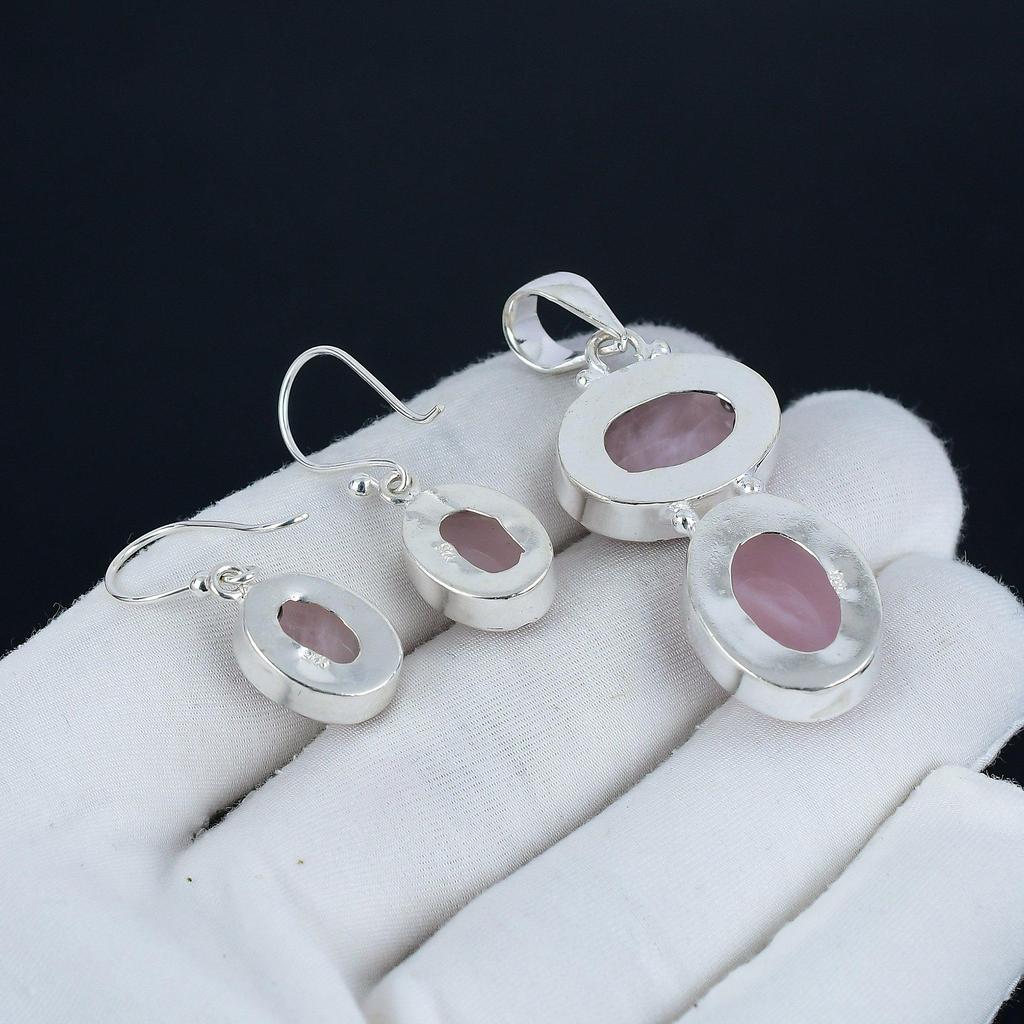 Комплект подвесок из натурального розового кварца, комплект серег из розового кварца, ручная работа, стерлинговое серебро 925 пробы, подвеска для женщин, подарок на вату