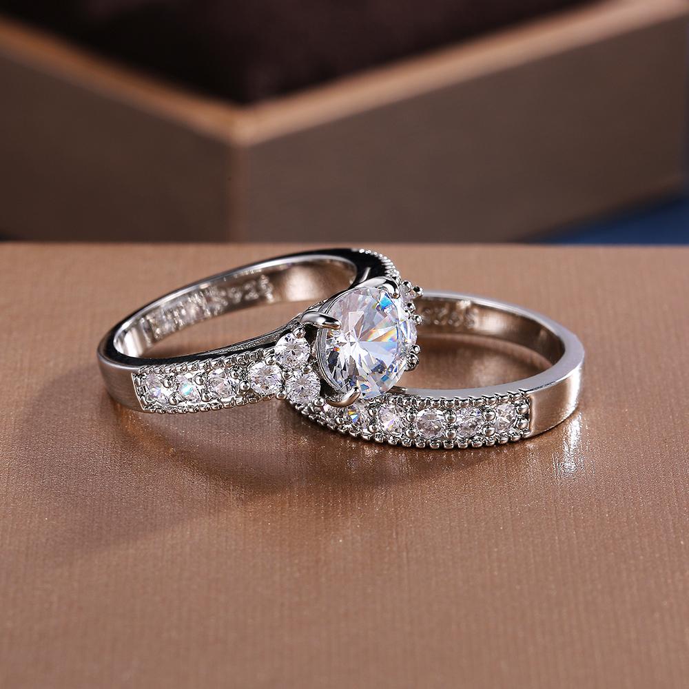 2 шт./комплект изысканные кольца из кристаллов циркония для женщин серебряного цвета модные обручальные кольца ювелирные изделия для пары