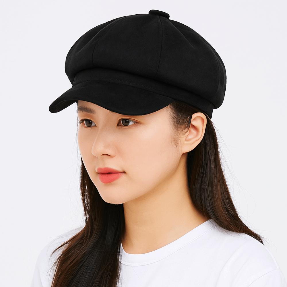 Keep Warm Suede Octagonal Hat Solid Color Newsboy Cap Casual Berets Hat Daily