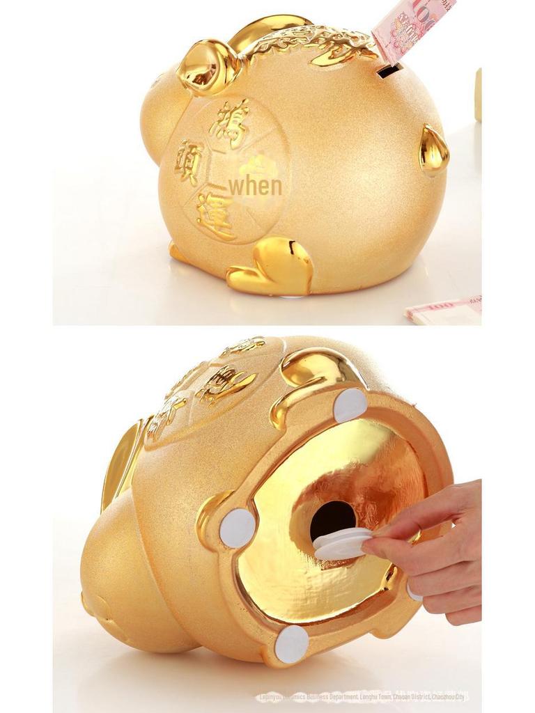 Керамическая копилка с золотым кроликом на удачу - креативный подарок и украшение для дома