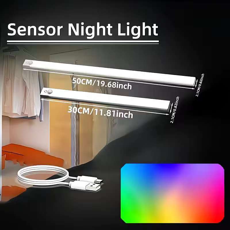 RGB Rainbow Under Cabinet Light Motion Sensor Wireless LED Wardrobe Night Lamp Magnetic Ambience Lighting Bar