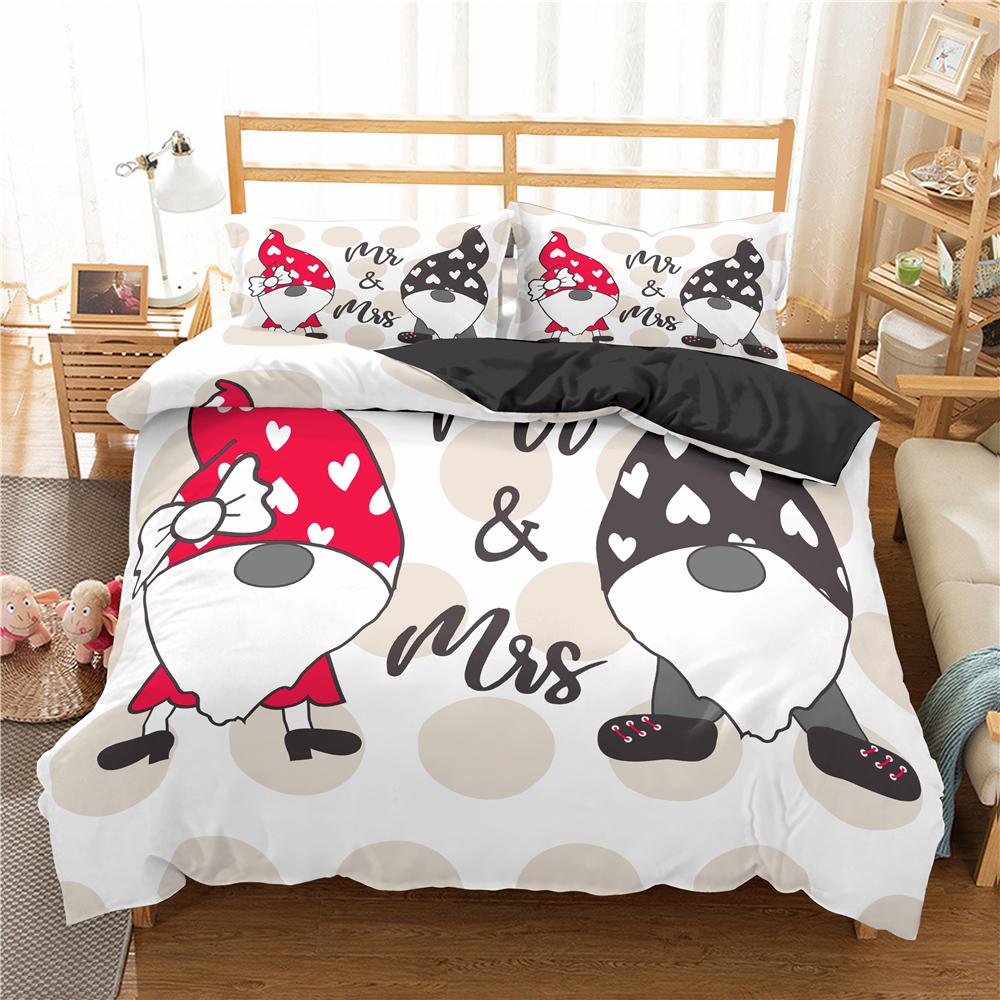 Постельное белье для влюбленных пар Король Королева Пододеяльник Черно-белый принт Комплект постельного белья для взрослых День святого Валентина Декор спальни Покрывало