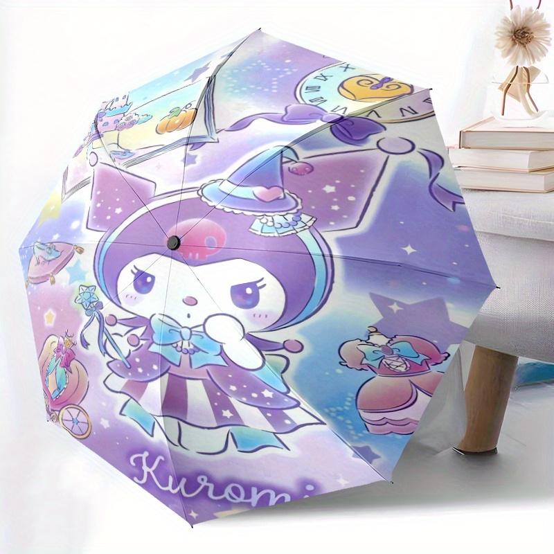 Witch Kuromi Automatic Opening and Closing Cartoon Umbrella - Small Umbrella Suitable for Various Occasions, Portable 3-Fold Small Umbrella for Men an
