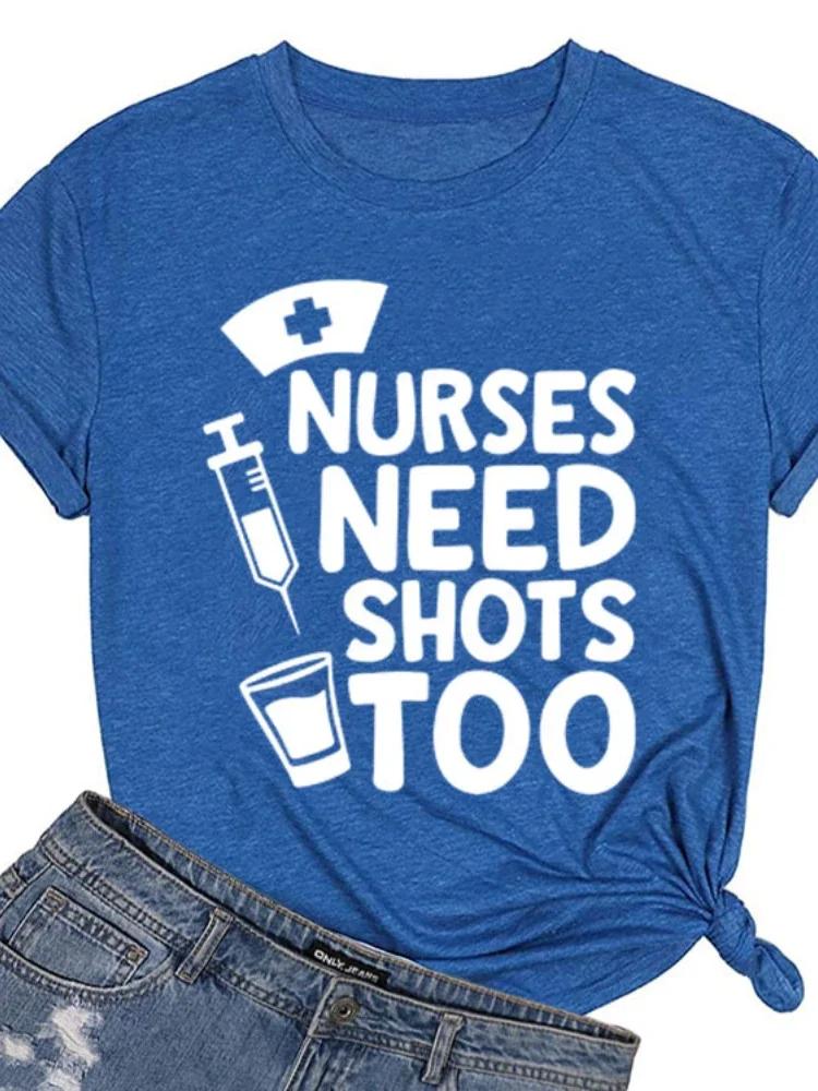 Медсестры тоже нуждаются в уколах с принтом женская футболка с коротким рукавом и круглым вырезом свободная женская футболка женская футболка топы женские футболки