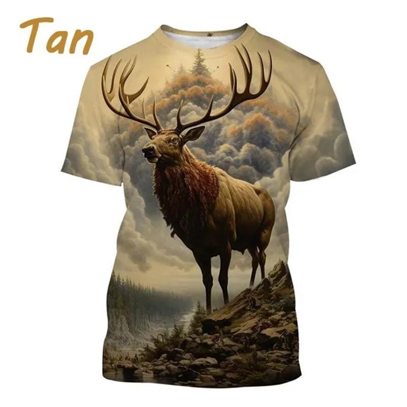 Летние топы для мужчин и женщин, охота на лося, оленя, камуфляж, 3D-принт, по всей поверхности, футболка большого размера с коротким рукавом, крутая одежда, топы