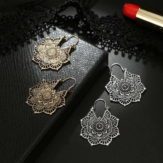 Bohemian Women Hollow Flower Honeycomb Filigree Hoop Earrings Retro Jewelry Gift