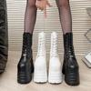Модные женские ботинки на платформе Зимние женские ботинки в панк-стиле Белые ботильоны на танкетке 21 см Супер высокий каблук Ботинки на шнуровке на платформе-танкетке