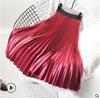 Women 11 Colors Satin Pleated Midi Skirt Elegant Elastic Waist Solid Color A-line Skirt