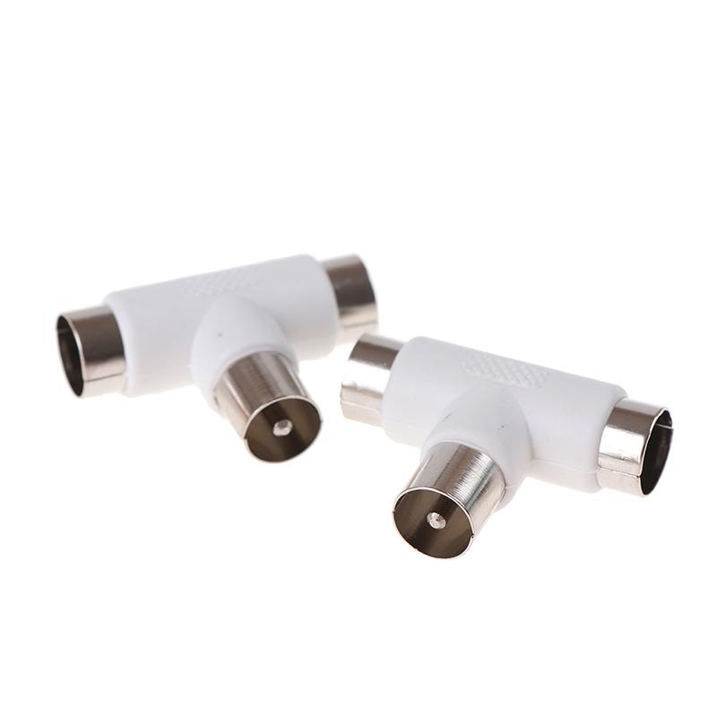 2Pc 2 Way Tv T Splitter Aerial Coaxial Cable Male To 2 Female Connectors Adapter