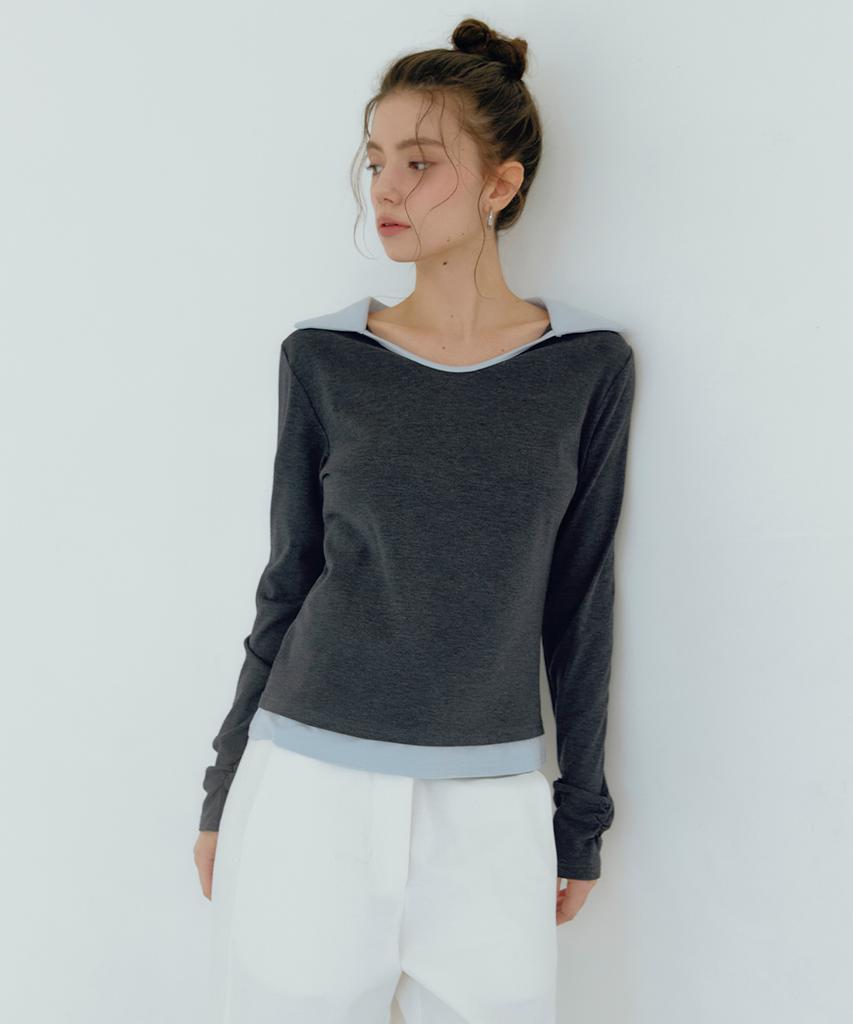 MICANE Mia Contrast Collar U-Neck Tee
