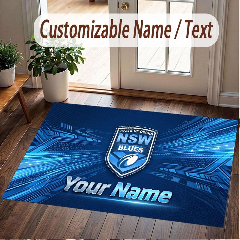 Custom Rug NSW Blues Pattern Print Name Text Soft Non‑Slip Floor Carpet for Home Indoor Decoration