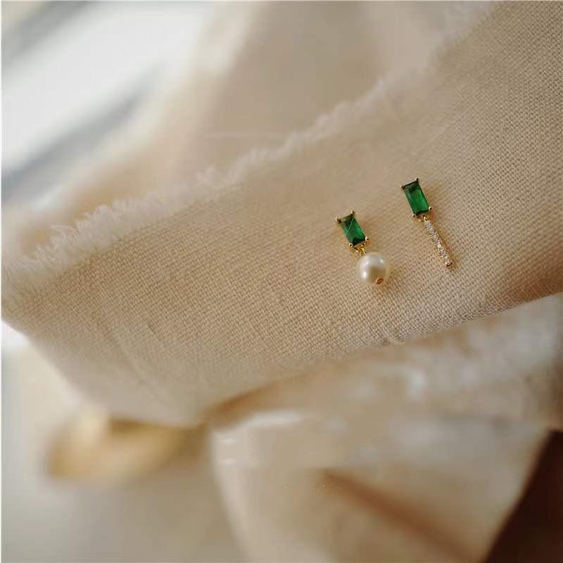 Изящные серьги-гвоздики из стерлингового серебра 925 пробы с бусинами и бриллиантами, изумрудами, японский и корейский дизайн, элегантные дикие серьги для женщин