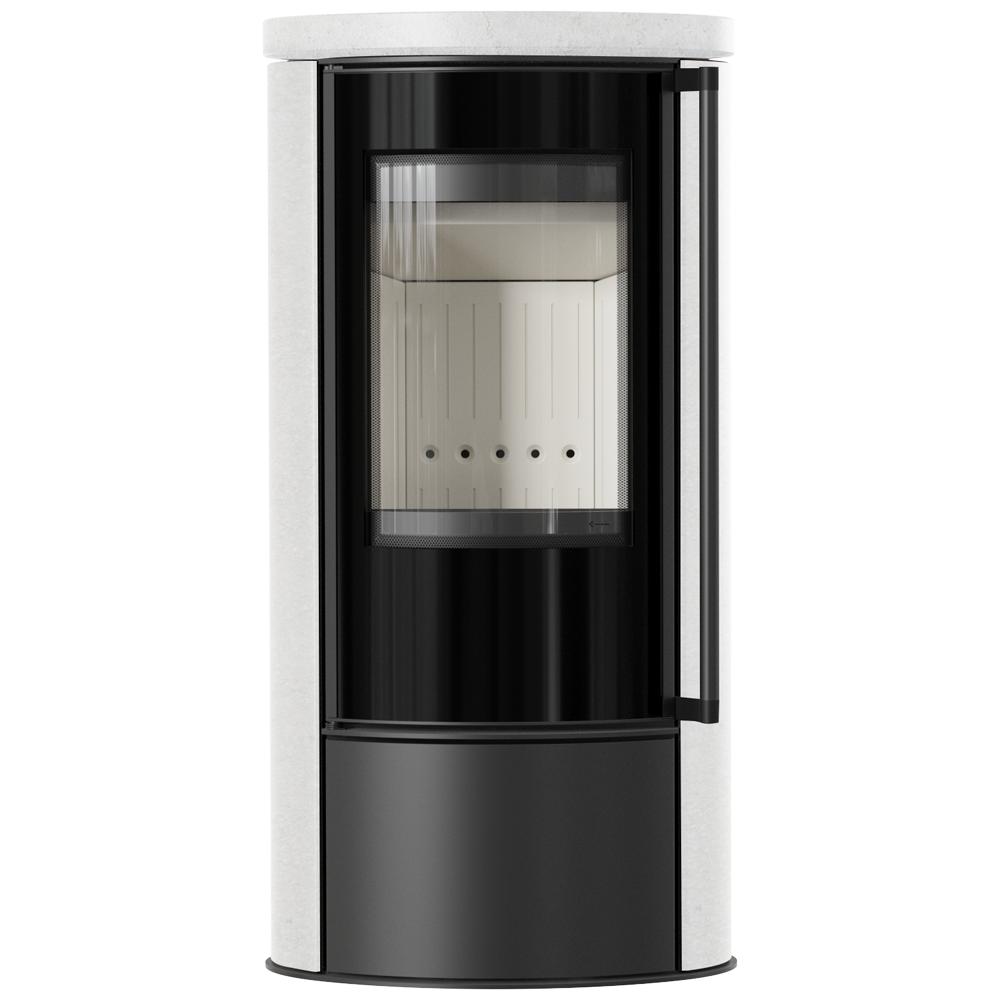 Freestanding Stove KRATKI ERIK Ø150 5.5 kW WHITE SATIN Ceramic Lid Black Close