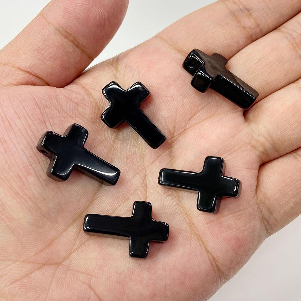 5pcs Cross Shape Natural Stone Loose Beads 18*26mm Top drilling Real Agates Aventurine Howlite Quartz Charms For Jewelry Making