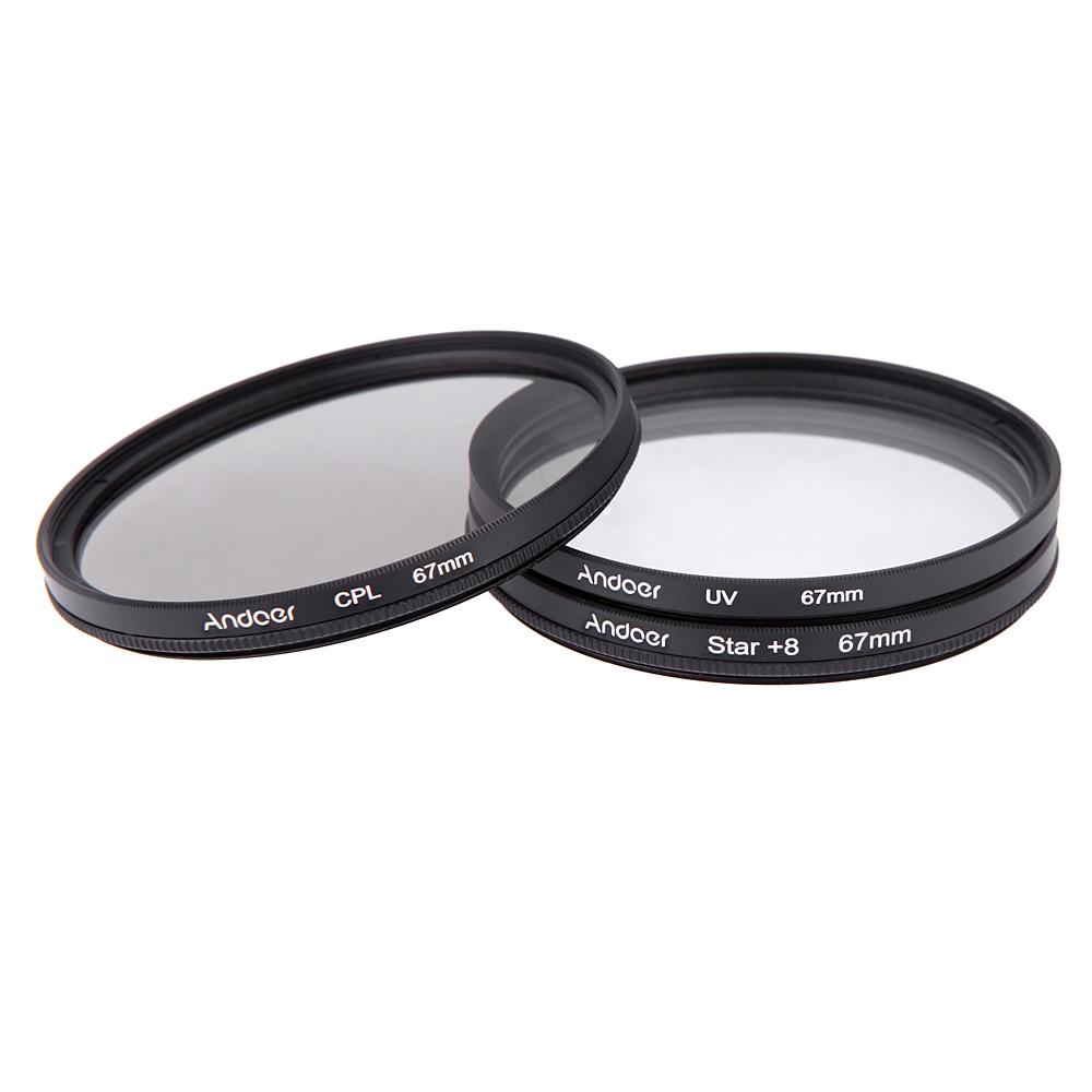 Andoer 67mm Filter Set UV + CPL + Star 8-Point Filter Kit with Case for Canon Nikon Sony DSLR