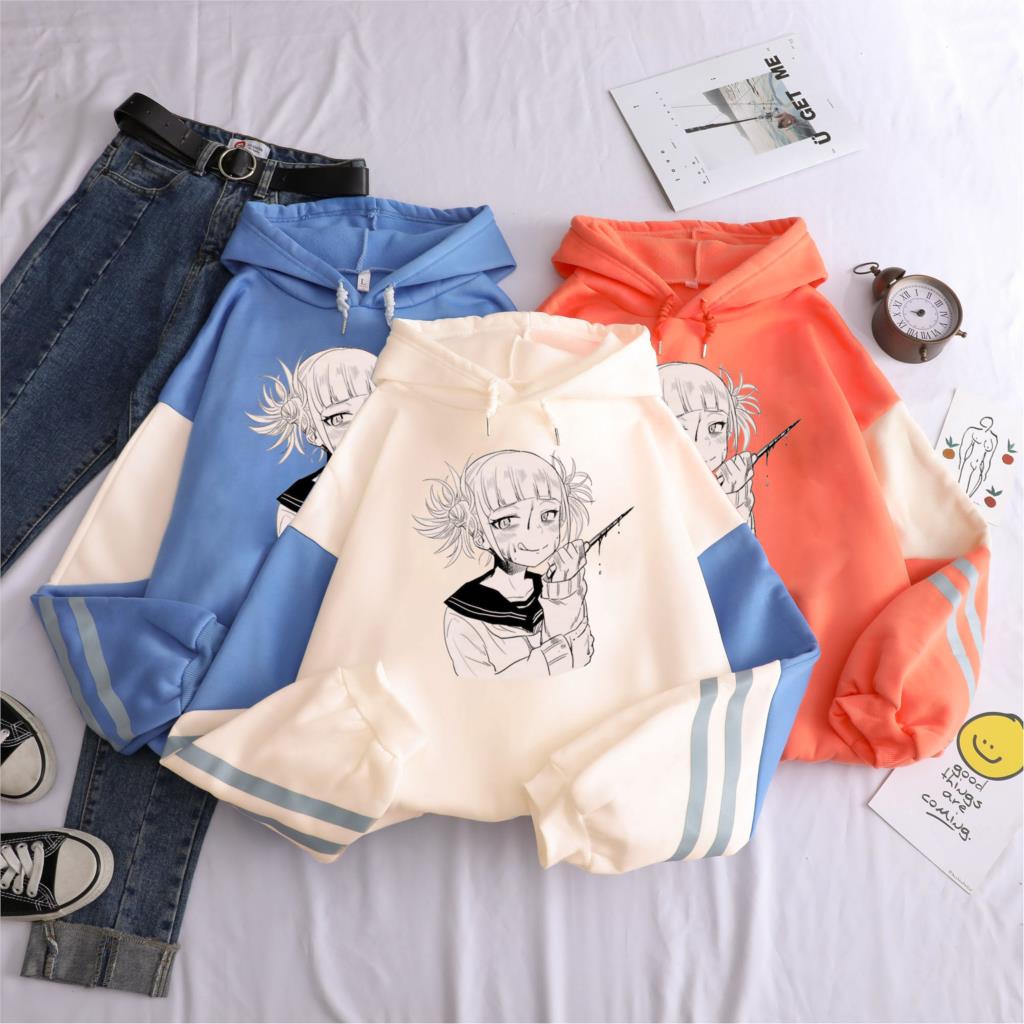 My Hero Academia Himiko Toga Harajuku Printed Hooded Patchwork Sweatshirt Funny Cartoon Costume Winter Women Oversized Hoodies