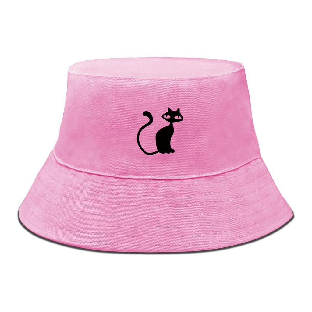 Bucket Hat With Black Cat Print , Animal Fisherman Hat Hip Hop Summer Foldable Fishing Cap