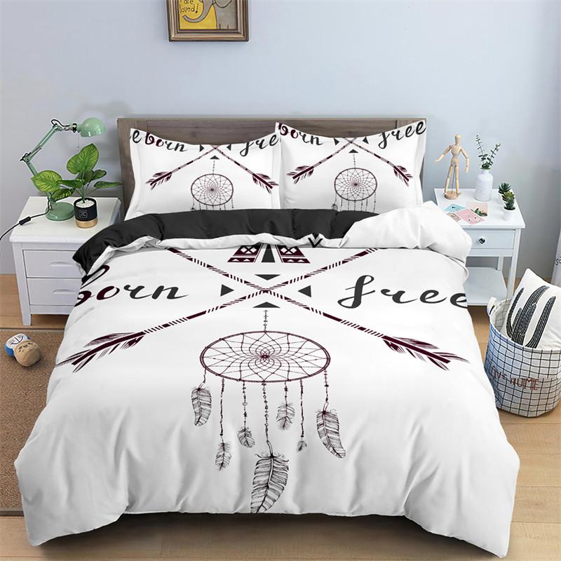 Dreamcatcher Duvet Cover Microfiber Feather Bedding Set Single Twin King For Girl Teen Adult Bedroom Geometric White Quilt Cover