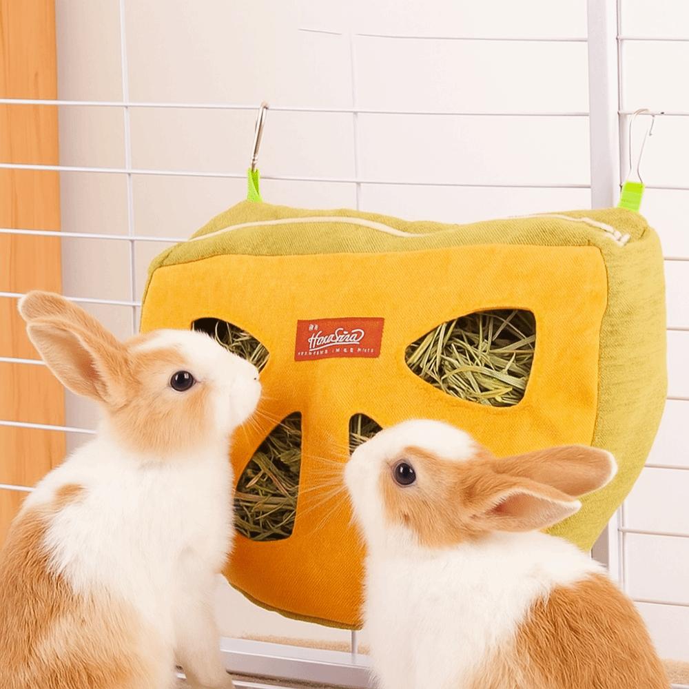 Washable Hay Bag Feeder Wear Resistant Small Animal Feeder 4-Hole Feeding Bag  for Pet Cage