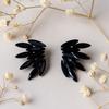 Jet Black Iridescent Angel Wing Stud Earrings