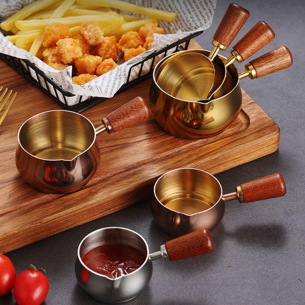 60ml/120ml/180ml Sauce Pan Wooden Handle Measuring Spoon Kitchen Tableware Seasoning Cup Ketchup