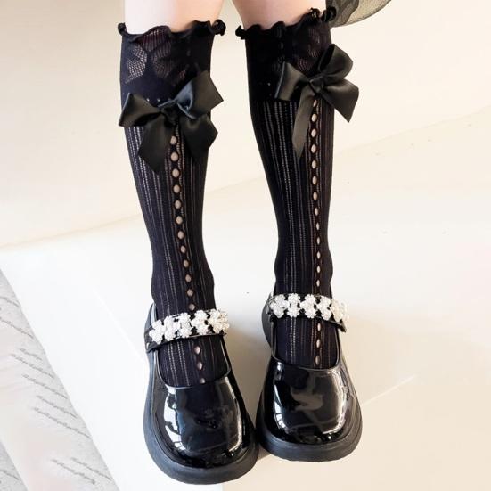 Yousheng, 2 шт., носки для девочек, волнистые кружевные носки с полой сеткой, милые, хорошая воздухопроницаемость, удобная повседневная одежда, дизайн с бантом из спандекса, японские носки JK, поставка для вечеринок