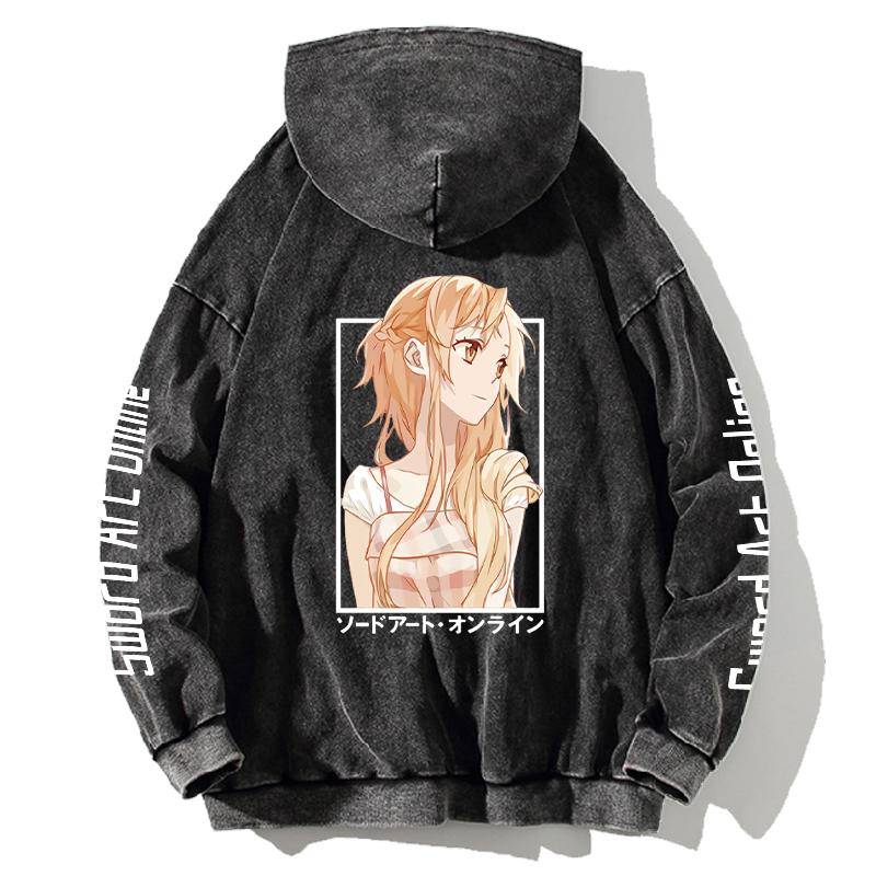 Худи Sword Art Online Аниме Принт Толстовка Женская Мужская Одежда Длинный Рукав Уличная Одежда Выстиранный Хлопок Свободный Пуловер с Капюшоном