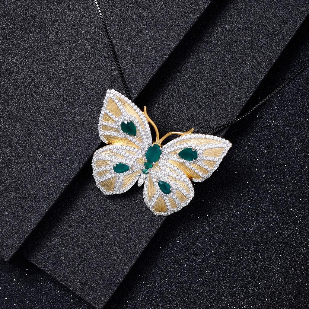 Оригинальная дизайнерская брошь-подвеска двойного назначения, серия бабочек, дизайн высокого класса s925, серебряно-зеленый агат, ожерелье, кулон