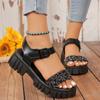 Распродажа модной женской обуви 2024 года, новые женские сандалии с ремешком на щиколотке, летние с открытым носком, с пайетками, однотонные, повседневные пляжные сандалии на платформе для отдыха на открытом воздухе