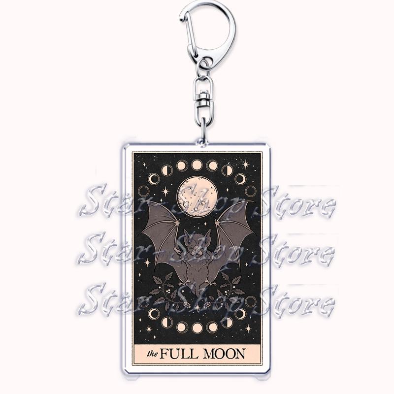 Popular Culture Halloween Tarot Card Keychains for Accessories Moon Luna Death Keyring Jewelry Fans Lovers Friends Reader Gifts