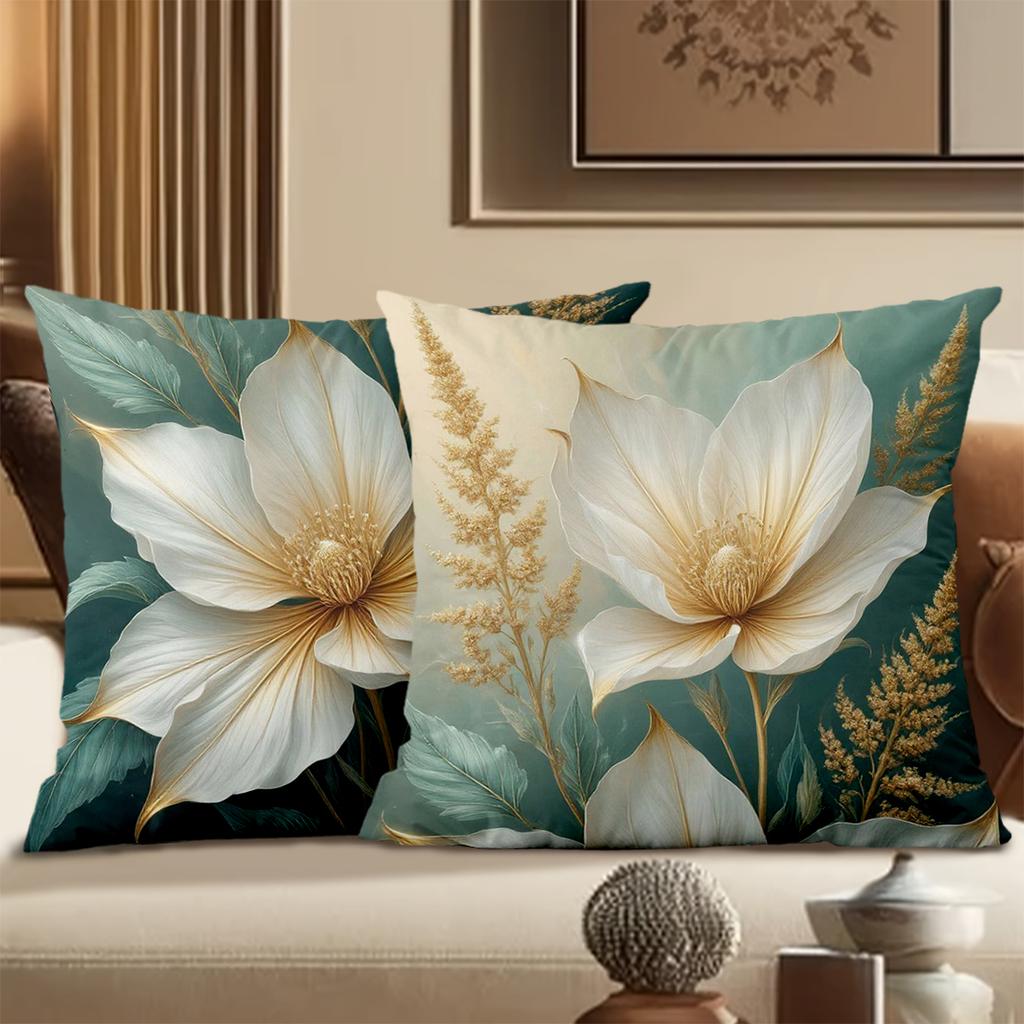 Floral Patterned Cushion Covers Green Gold Flower Decor Polyester pillowcase, sofa decorative cushion cov Headboard Pillow
