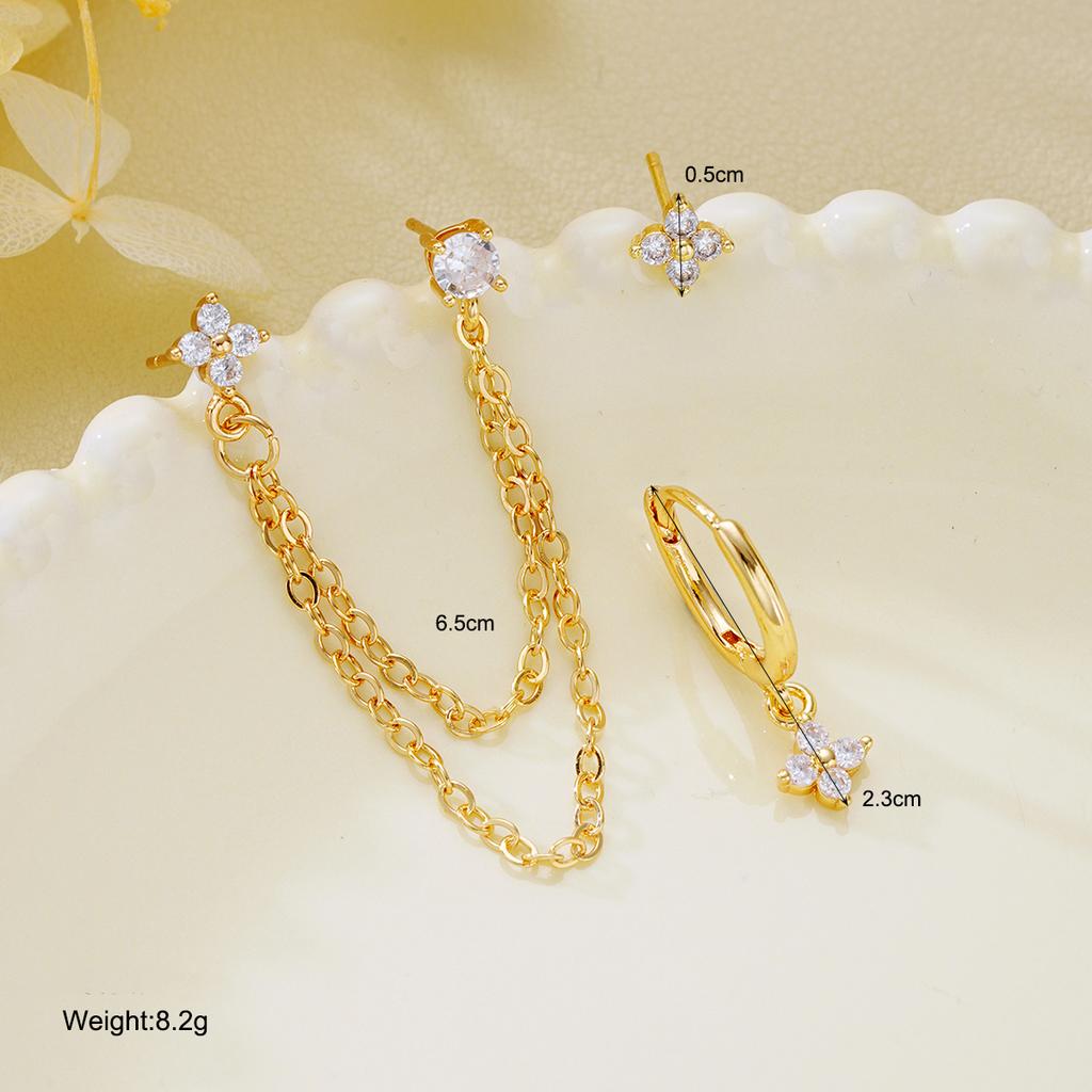 3 Pcs Exquisite Zircon Flower Earrings Set For Women Elegant Sparkling Zircon Cartilage Piercing Earring Fashion Daily Jewelry