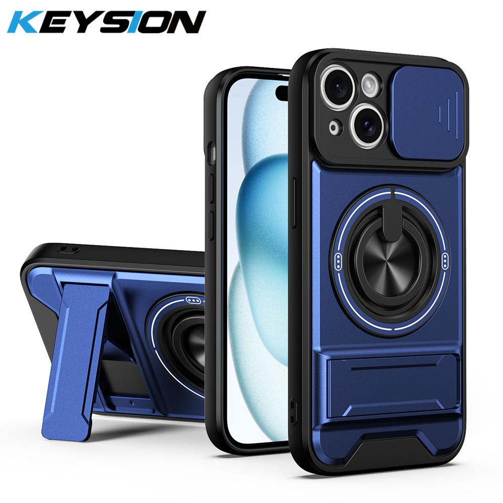KEYSION Магнитный чехол для телефона для iPhone 13 14 15 Pro Max 15 Plus со сдвижной защитой камеры, вертикальной подставкой, противоударной задней крышкой
