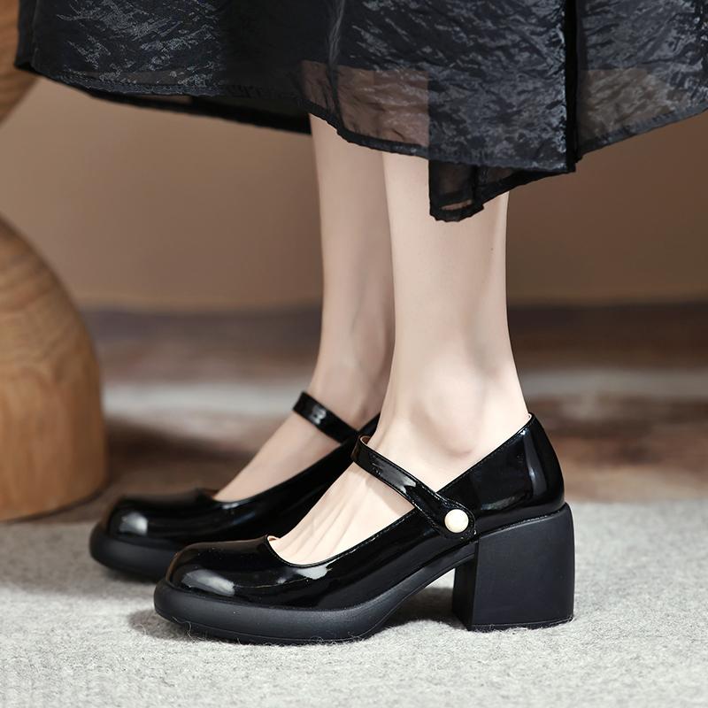 Модная обувь Мэри Джейн Женская весна и осень 2024 Новая модная универсальная в западном стиле на высоком каблуке с круглым носком Ретро одинарная обувь