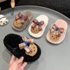 Шикарные детские тапочки для девочек с милым медвежонком и бантом, детская зимняя обувь, мягкая подошва, пушистая, модные, милые, хлопковые тапочки для малышей