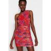 Multicolored Fitted Lined Knitted Floral Pattern Dress