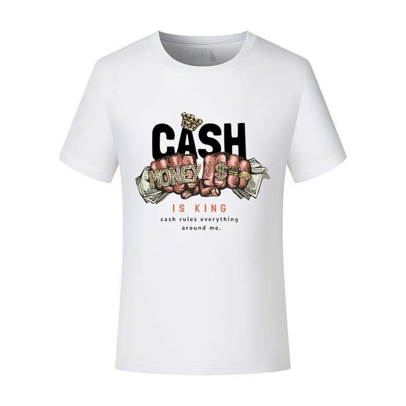 Men's Printed Cotton Short-sleeved T-shirt Summer Comfortable and Breathable Round-neck Tee Tops