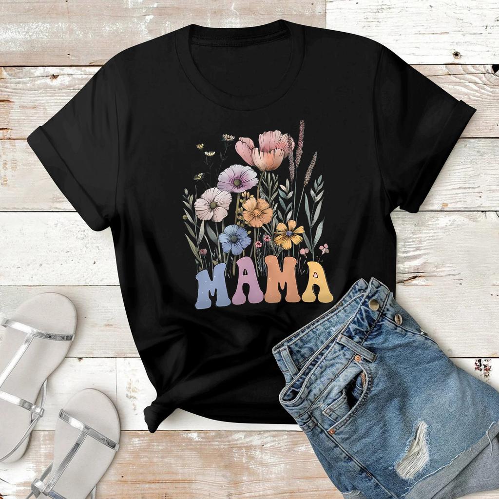 Women's Casual Printed T-Shirt Round Neck Pullover Short Sleeve Top