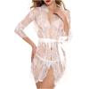 Модный женский сексуальный халат Babydoll, кружевное нижнее белье, пояс + стринги, банный халат