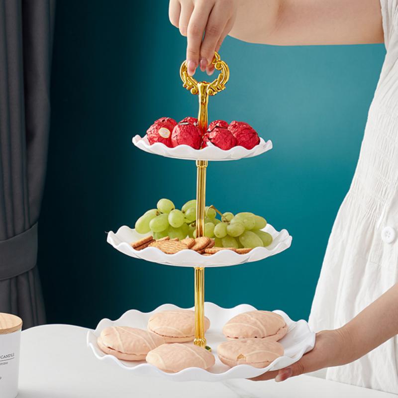 Fruit Plate Dessert Candy Dish Self-help Display Rack Plastic 4 Colors 3 Tiers Europe Style Home Table Decoration Trays