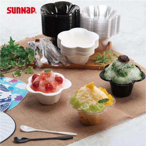 Sunnap Mini Fleur Shaved Ice Cups (Large Diameter, Low Center of Gravity), Clear, 13 oz, Pack of 80