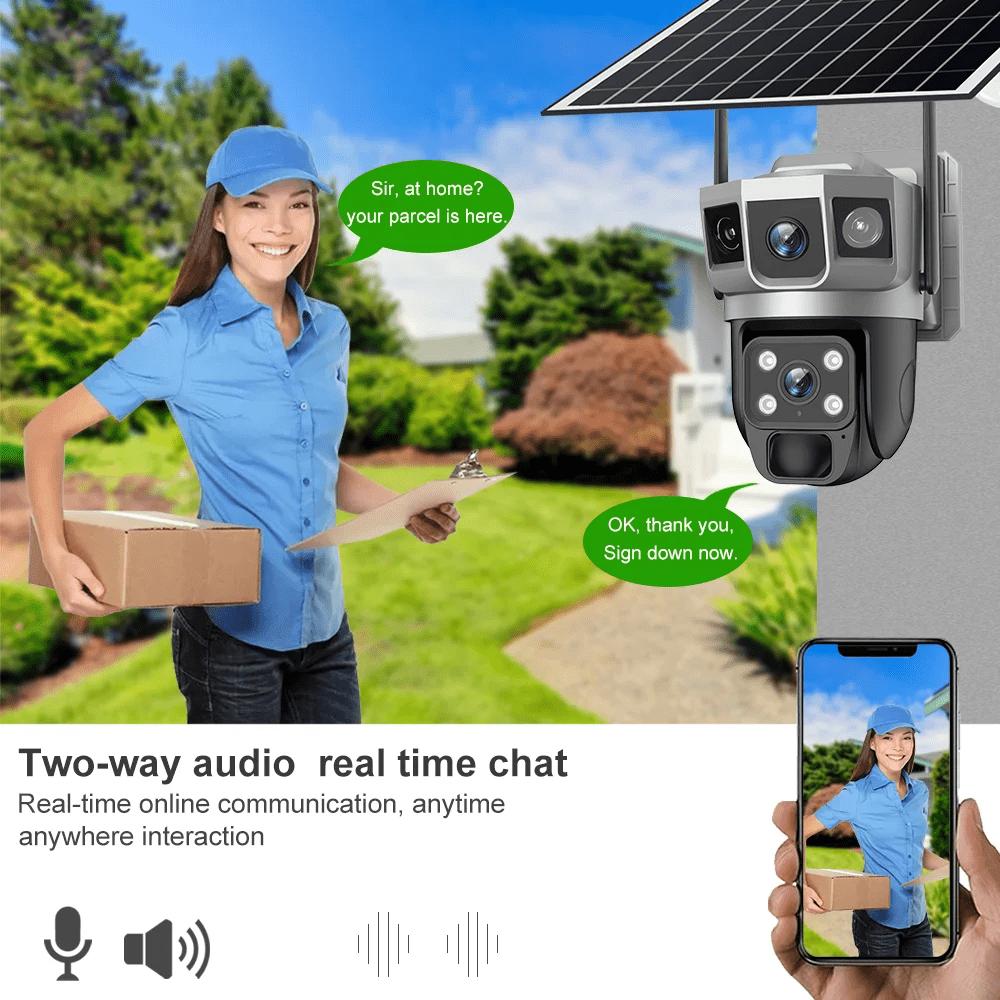 Новая 4G SIM-карта Солнечная камера 12MP HD ночного видения WIFI 6K Умный дом Безопасность Видеонаблюдение 2-стороннее аудио IP-камеры Умный дом