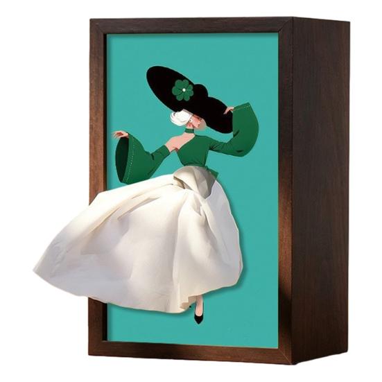 Walnut Wood Tissue Box, with Artistic Ballet Dancer Skirt Design, Multipurpose Paper Towel Holder for Home Decor Entryway Dining Table