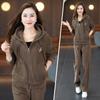 Plus Velvet Thickened Winter Casual Western Style Loose Hooded Sweater Sportswear Suit Mother Two-piece Winter