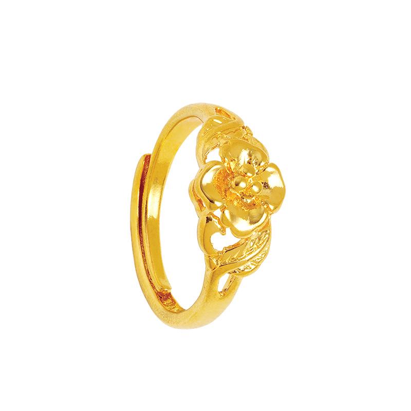 Retro Vietnamese Flower Gold-Plated Wedding Ring for Women – Imitation Gold with Real Copper