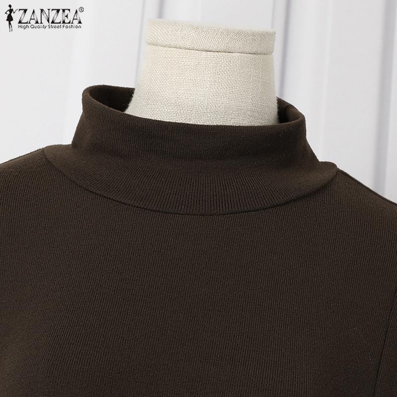 ZANZEA Повседневная свободная туника с высоким воротником и длинным платьем