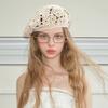 Japanese Style Flower Hat Thin Crochet Knitted Cap Painter Hat Hollowed Out Beret  Women