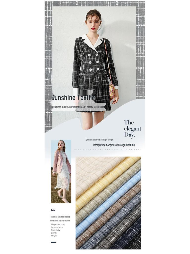 Plaid Yarn-Dyed Stretch Polyester Fabric for Women's Spring/Autumn Suits, Shirts, and Dresses.