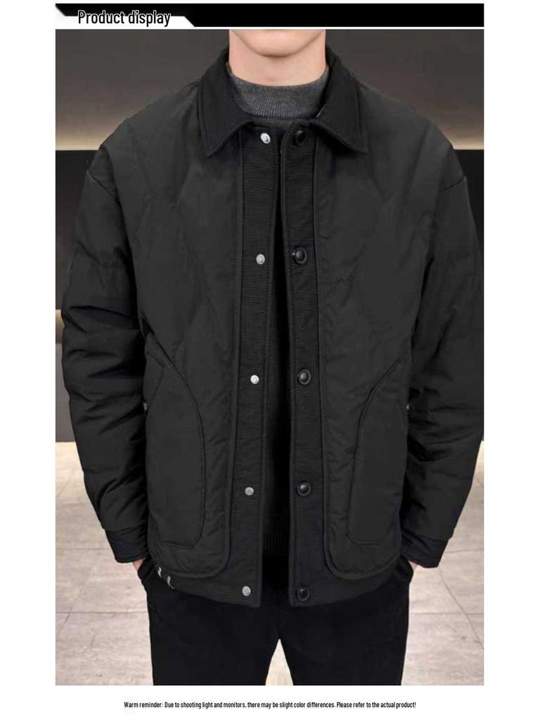 Мужская модная легкая куртка-пуховик с лацканами 2025 - Теплое, короткое, утепленное зимнее пальто
