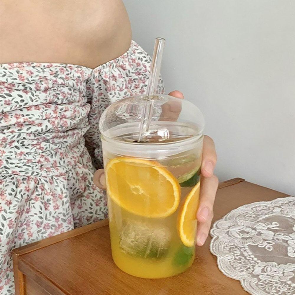 Большой стакан из прозрачного стекла, креативный стеклянный тамблер 500 мл с соломинкой, прочная кофейная чашка, стакан для сока с крышкой, барные аксессуары